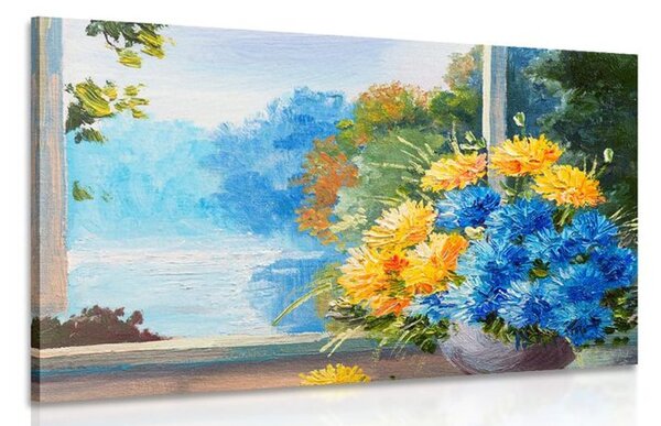 Quadro su tela – Bouquet primaverile alla finestra