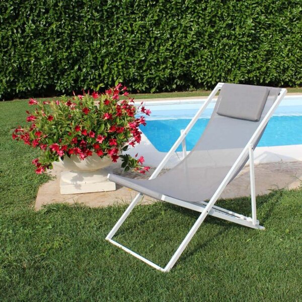 VivaGarden Sdraio da Giardino Pieghevole con Cuscino Poggiatesta Schienale Reclinabile in Acciaio/Textilene Dimensioni 98x55x75 cm colore Bianco