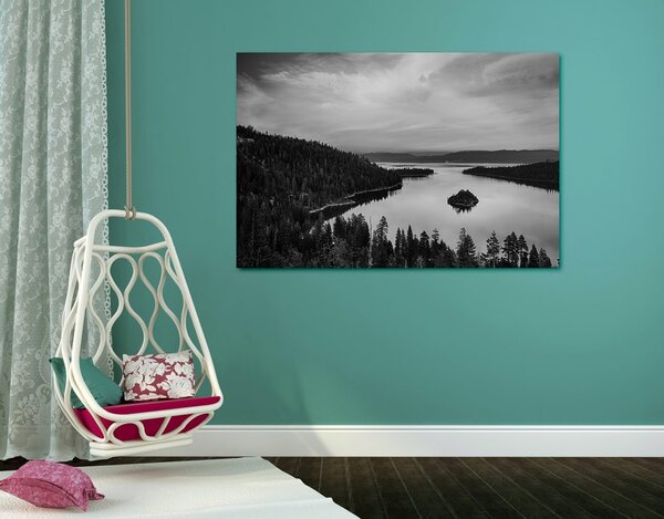 Quadro su tela – Lago al tramonto in bianco e nero
