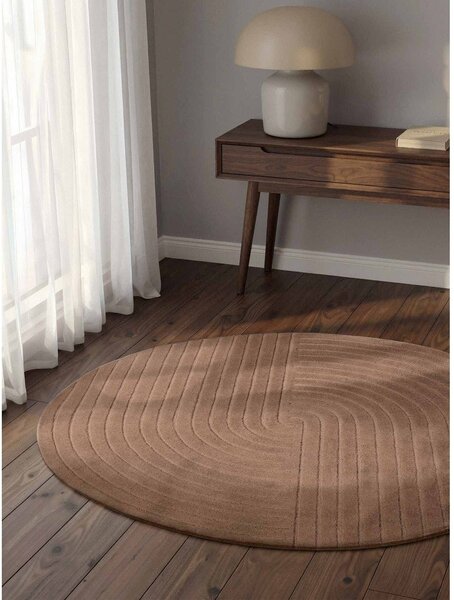 Tappeto rotondo beige in lana tessuto a mano ø 200 cm Arcura – Vikosa