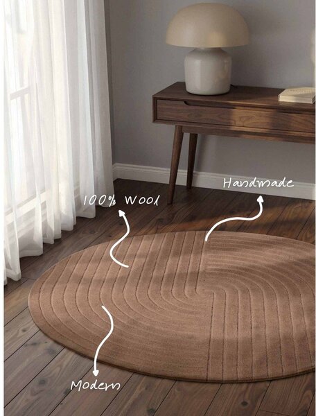 Tappeto rotondo beige in lana tessuto a mano ø 200 cm Arcura – Vikosa