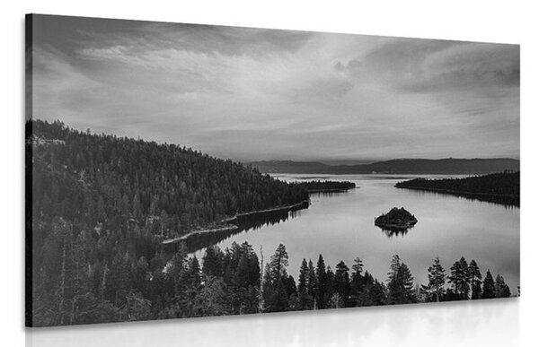 Quadro su tela – Lago al tramonto in bianco e nero