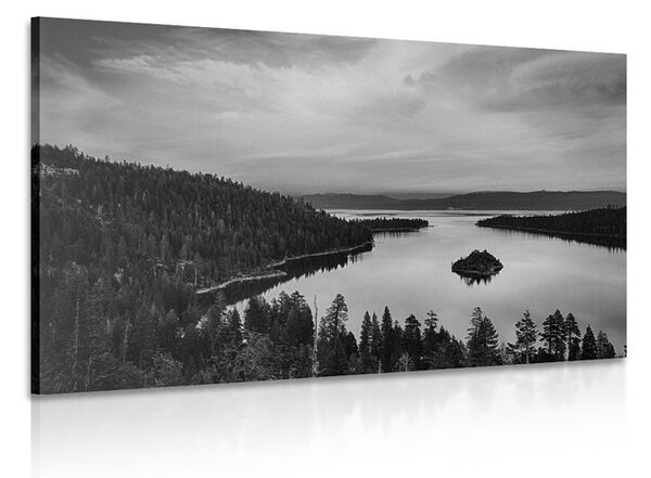 Quadro su tela – Lago al tramonto in bianco e nero