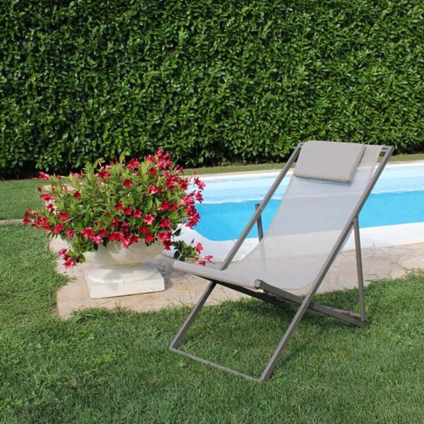 VivaGarden Sdraio da Giardino Pieghevole con Cuscino Poggiatesta Schienale Reclinabile in Acciaio/Textilene Dimensioni 98x55x75 cm colore Taupe