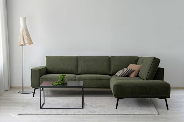 Divano angolare verde scuro (con penisola a destra/a L) con rivestimento in ciniglia Amsterdam – Scandic