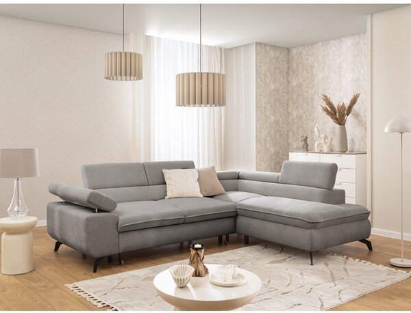 Divano angolare grigio chiaro (con penisola a destra/a L) con rivestimento in ciniglia Marbeya – Ropez