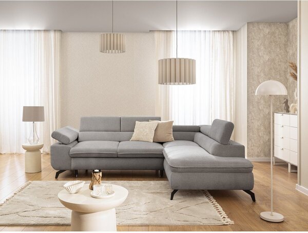 Divano angolare grigio chiaro (con penisola a destra/a L) con rivestimento in ciniglia Marbeya – Ropez