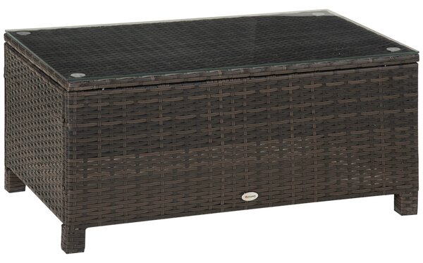 Outsunny Tavolino da Giardino Esterno Piano in Vetro Temperato 5mm, Rattan, 85 x 50 x 39 cm Brown color 85x50x39cm|Aosom