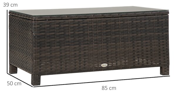 Outsunny Tavolino da Giardino Esterno Piano in Vetro Temperato 5mm, Rattan, 85 x 50 x 39 cm Brown color 85x50x39cm|Aosom