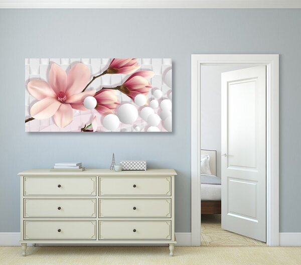 Stampa su tela – Magnolia con elementi astratti