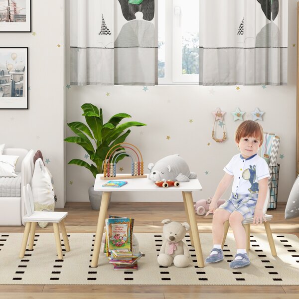 AIYAPLAY Set Tavolo e 2 Sedie per Bambini con Schienale a Orecchie di Coniglio, Età 3-6 Anni, Bianco