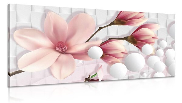 Stampa su tela – Magnolia con elementi astratti