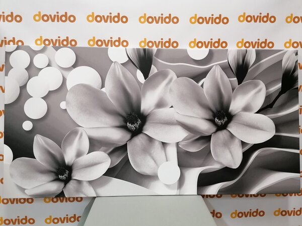 Quadro su tela – Magnolia in bianco e nero su sfondo astratto