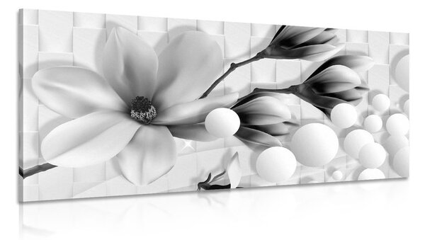 Quadro su tela – Magnolia in bianco e nero con elementi astratti