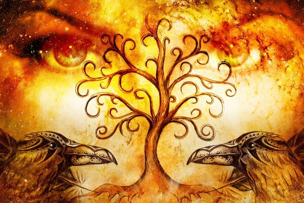 Stampa su tela – Albero della vita con corvi