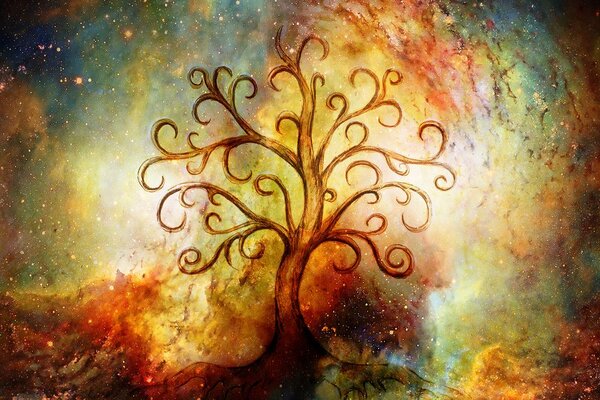 Quadro su tela – Albero della vita con astrazione dell'universo