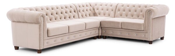 Divano angolare beige allungabile (con penisola a destra/a L) con rivestimento in velluto York Blik – Ropez