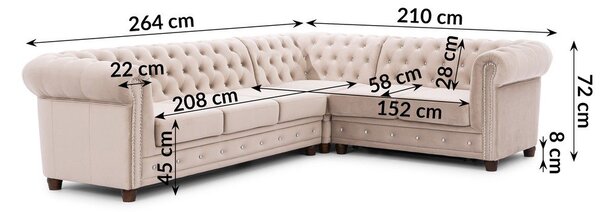 Divano angolare beige allungabile (con penisola a destra/a L) con rivestimento in velluto York Blik – Ropez