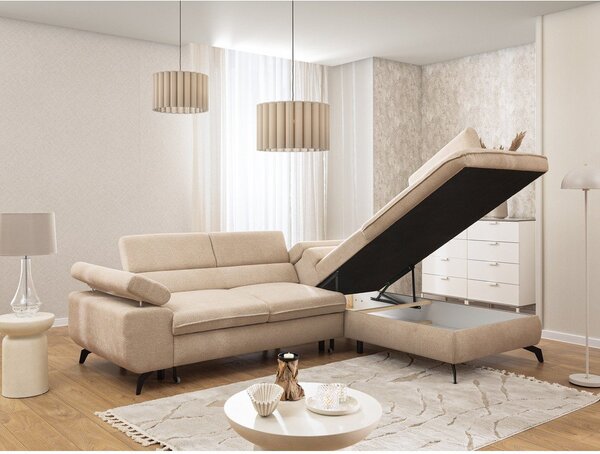 Divano angolare beige (con penisola a destra/a L) con rivestimento in ciniglia Marbeya – Ropez
