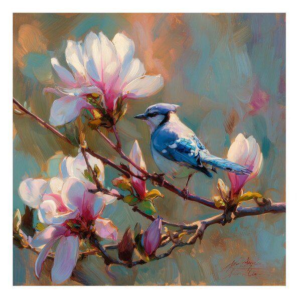 Dipinto stampato dipinto su tela 32x32 cm Bluejay & Blossom – Styler