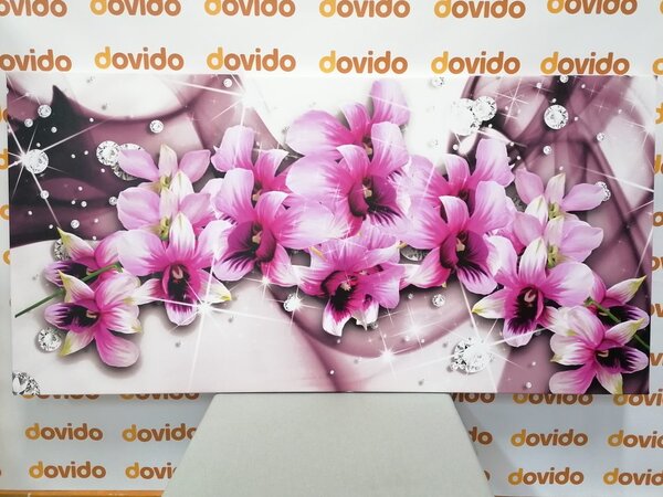 Quadro su tela – Fiori viola su sfondo astratto
