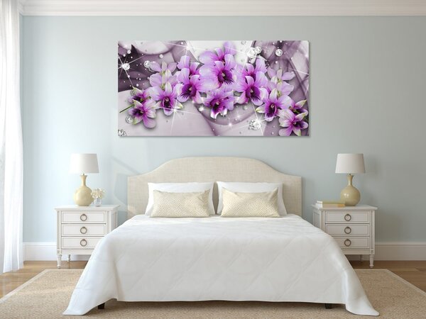 Quadro su tela – Fiori viola su sfondo astratto
