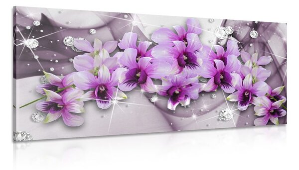 Runa Art Quadro Murale Fiori Orchidea - 5 Pezzi Tela Non Tessuta, Astratto Viola E Grigio, Per Camera Da Letto