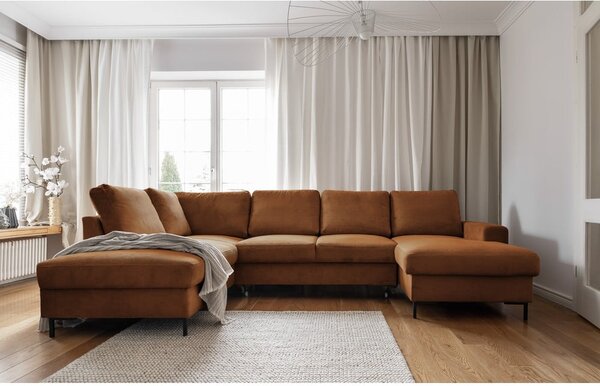 Divano letto angolare in velluto a coste arancione (angolo sinistro) Lofty Lilly - Miuform