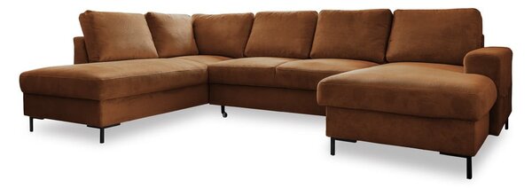 Divano letto angolare in velluto a coste arancione (angolo sinistro) Lofty Lilly - Miuform