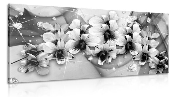 Stampa su tela – Fiori in bianco e nero su sfondo astratto