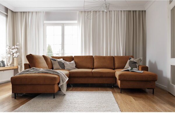 Divano letto angolare in velluto a coste arancione (angolo sinistro) Lofty Lilly - Miuform