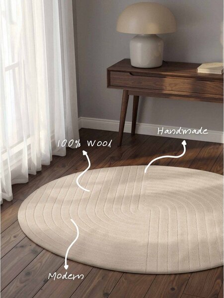Tappeto rotondo color crema in lana tessuto a mano ø 120 cm Arcura – Vikosa