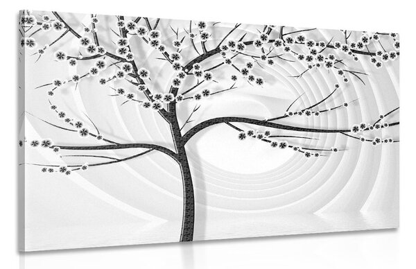 Stampa su tela – Albero moderno in bianco e nero su sfondo astratto
