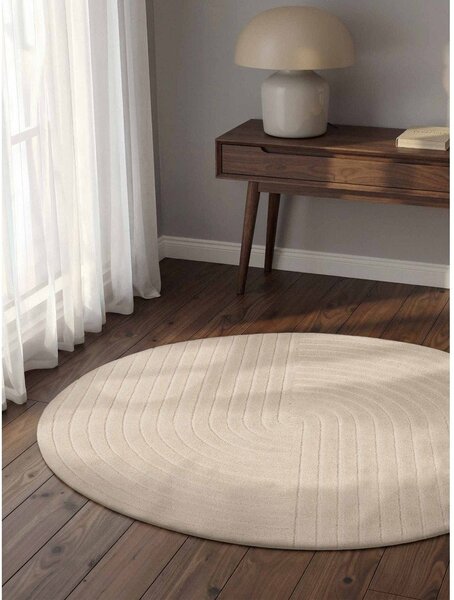 Tappeto rotondo color crema in lana tessuto a mano ø 120 cm Arcura – Vikosa