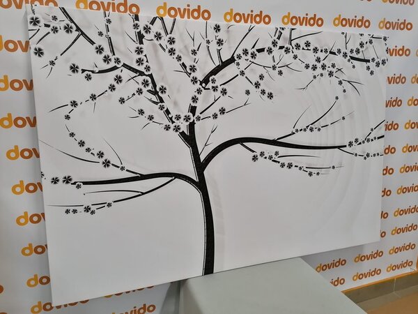 Stampa su tela – Albero moderno in bianco e nero su sfondo astratto