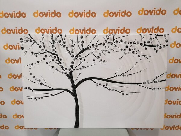 Stampa su tela – Albero moderno in bianco e nero su sfondo astratto