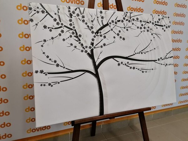 Stampa su tela – Albero moderno in bianco e nero su sfondo astratto