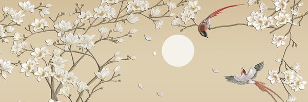 Quadro su tela – Uccellini sul ramo dell'albero