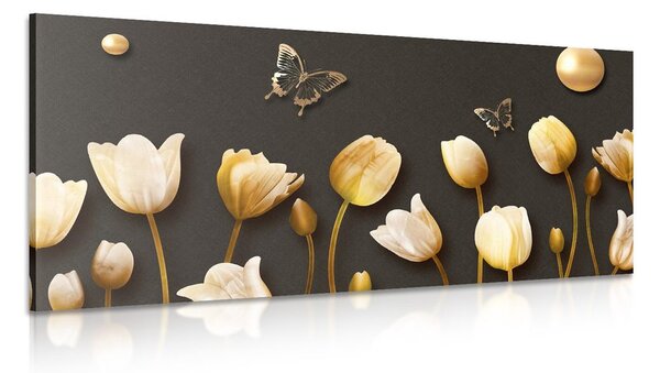Quadro su tela – Tulipani con motivo dorato