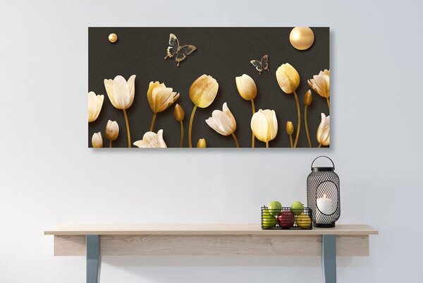 Quadro su tela – Tulipani con motivo dorato