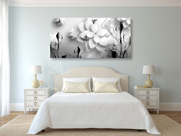 Stampa su tela – Fiori astratti in bianco e nero