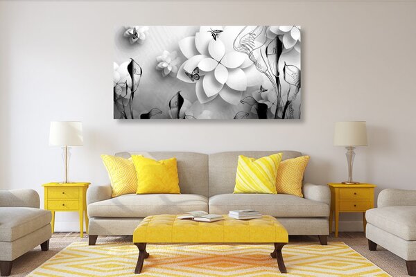 Stampa su tela – Fiori astratti in bianco e nero