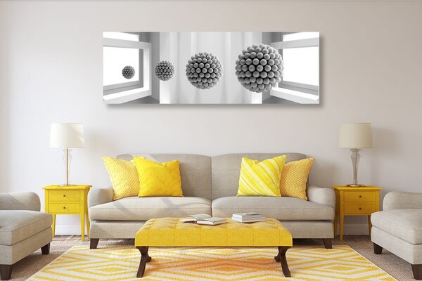Quadro su tela – Sfere in bianco e nero nello spazio
