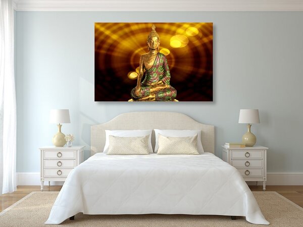 Stampa su tela – Statua di Buddha con sfondo astratto