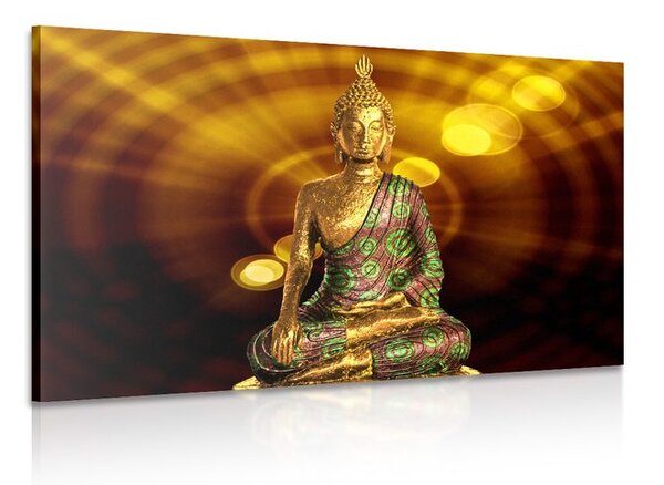 Stampa su tela – Statua di Buddha con sfondo astratto