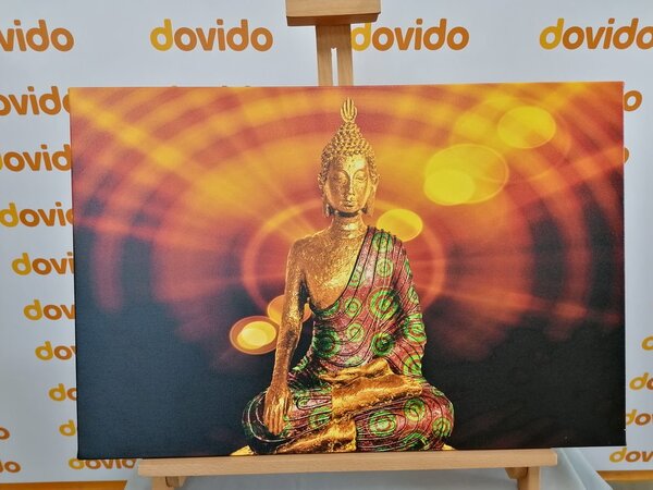 Stampa su tela – Statua di Buddha con sfondo astratto