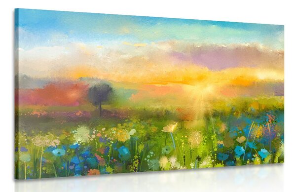 Quadro su tela – Pittura a olio di fiori di campo