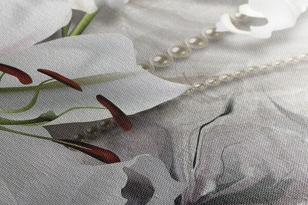 Stampa su tela – Giglio bianco con perle