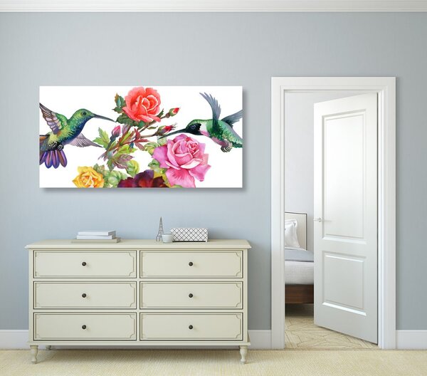 Quadro su tela – Colibrì con fiori