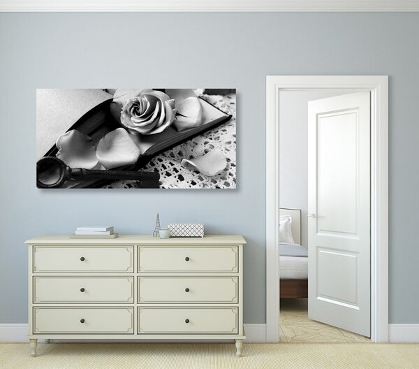 Quadro su tela – Natura morta vintage con chiave in bianco e nero